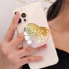 Ksadiye Expandiing Moblile Cell Phone Grip Heart Shape Glass Holder for Smartphones, Cellphone Collapsible Stand（ Pink Gold