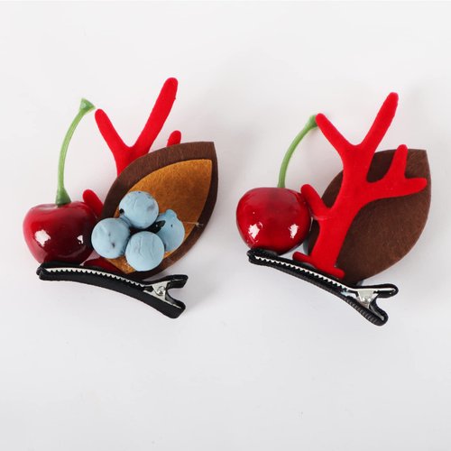 PRUIE Christmas Reindeer Antlers Hair Clips Deer Horn Pine Cone Berry Hairpins Hair Barrettes Photography Props Party Favor Christmas Girls Headdress, Brown