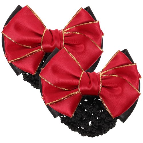 LALAFINA 2pcs Women Hair Bun Cover Net Bow Barrette French Hair Clip Hair Snood Net Elastic Mesh Hair Bun Cover for Women Girls Working Styling Accessories