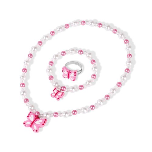 Msnailfly Butterfly Stretch Necklace Little Girl Toddler Necklace Bracelet Set, Little Princess Jewelry Kids Play Necklaces Butterfly Rings for Kids (B)