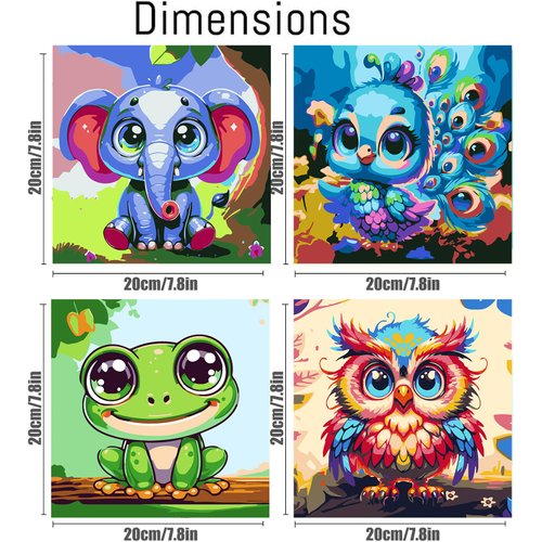 croshom 4 Pack Animals Paint by Number for Kids-Paint by Numbers for Kids Butterflies Ages 4-8-12,Without Frame DIY Color Animal Oil Painting Acrylic Paints, Home Wall Decor 8x8inch