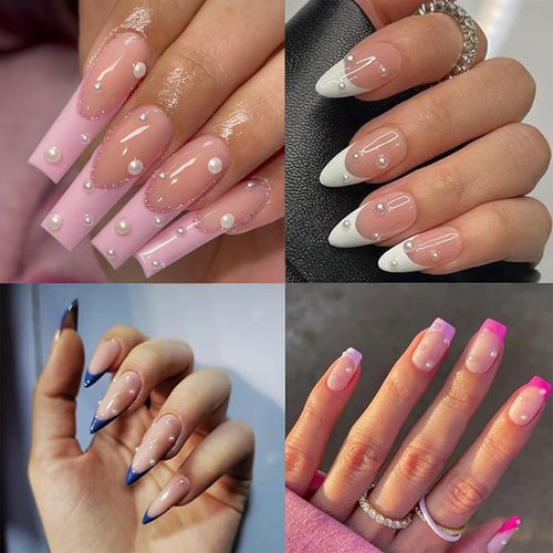 VOTACOS Nail Art Pearls with Nail Rhinestones Glue Gel Flatback Pearls Nail Charms Luxurious Nail Supplies Accessories Gold Silver Nail Gems Jewelry Pearls for Women Nail Design