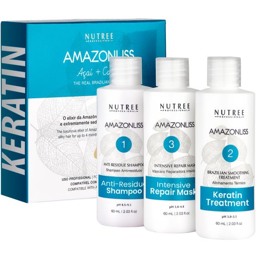 Amazonliss Keratin Hair Treatment Set 2.03 Fl Oz - Natural Ingredients ACAI, Smooths, Softens, Mo...