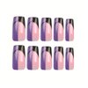 Press on Nails Medium Long Square BAOYAALIN, Purple Black Fake Nails with Glitter Design Gel Glue on Nails for Women Girls Full Cover Acrylic Artificial False Stick on Nail for Wedding 24Pcs
