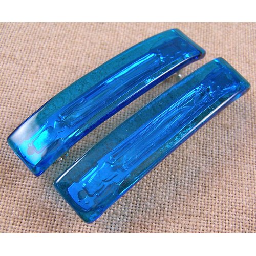 Stained Glass Barrette - Small 2.5" 65mm - Turquoise Blue Aqua Aquamarine Teal Transparent Solid Color Slide Clip Hair Accessories