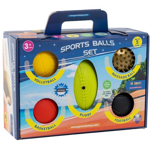 GERARDO'S TOYS Mini Sports Balls - Assorted Toy Ball Set Volleyball, Basketball, Rugby Ball, Football for Beach, Pool or Indoor Use Small Balls for Toddlers and Kids Age 3 and Up Indoor Balls for Kids