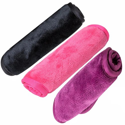 Makeup Remover Cloth Cleansing Towel 3 Pack - Chemical Free - Move Makeup Instantly with Just Water (Black, Rose and Burgundy)