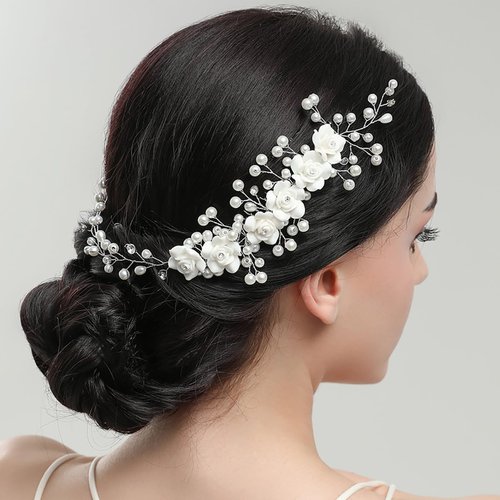 Foyte Flower Bride Wedding Hair Comb Crystal Pearl Headpiece Rhinestone Floral Hair Vines Silver Bridal Hair Accessories for Women