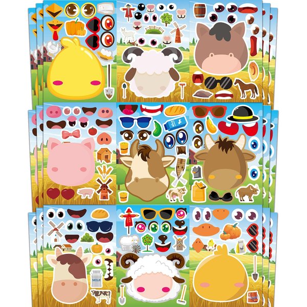 Ozepao 36 Pcs Farm Animals Make-A-Face Sticker Sheets | Mix & Match Your Own Farm Animal Stickers for Kids Ages 2-6 | Farm Animal Party Supplies, Birthday Decorations, Crafts & Activities