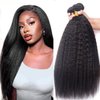 Brazilian Virgin Kinky Straight Human Hair 3 Bundles Yaki Human Hair Weave Grade 9A 100% Unprocessed Remy Sew in Hair Extensions Natural Black Color (14 16 18Inch, 3 Bundles)