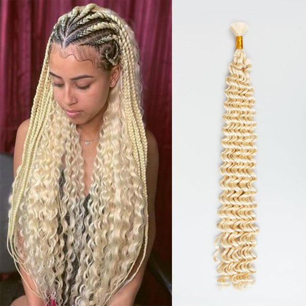 Deep Wave Bulk Braiding Hair Extensions-20 Inches 8 Pakcs Off-white Synthetic Curly Hair Bundle for Braiding,No Weft Braids for Human（20"-8 Packs,613#）