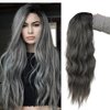 Tseses Ombre Grey Black Curly Wavy Long Wigs for Women Synthetic Hair Wigs Dark Roots Hair Women Full Wig Cosplay Halloween Party Daily Use (Ombre Grey)