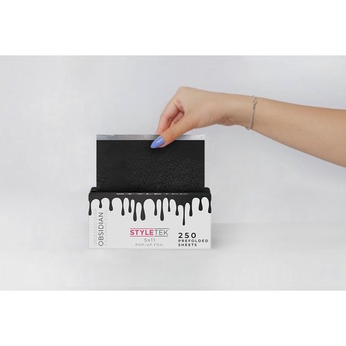 STYLETEK Pop-Up Foil Sheets, OBSIDIAN, 5x11, 250 Sheets per box, Aluminum Foil, Salon Professional Hair Foil