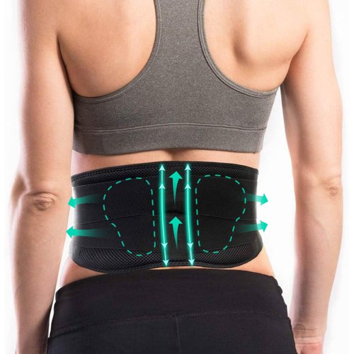 AllyFlex Sports® Lightweight Back Brace for Men & Women Under Uniform, Dual Medical 3D Lumbar Pads for Lower Back Pain Relief, Breathable Mesh with Adjustable Stapes for Back Stress - L