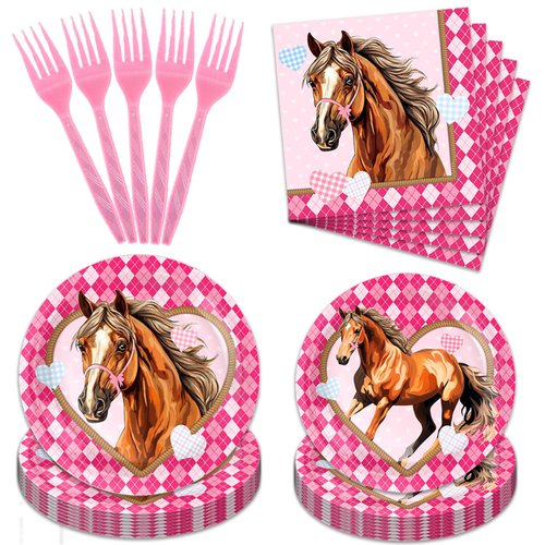 96Pack horse Party Paper Plates and Napkins Sets, horse Party Decorations Plates Supplies Tableware for Kids (horse)