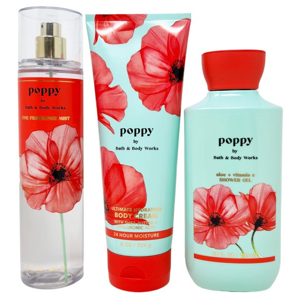 Poppy Gift Set Trio - Includes Fine Fragrance Mist, Shower Gel and Body Cream - FULL SIZE
