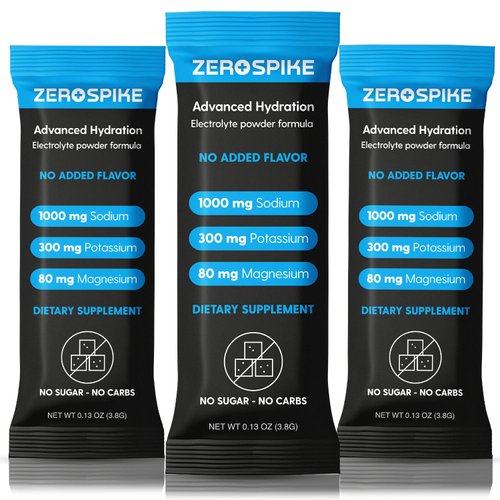 Zerospike No Sugar Electrolytes Powder Packets | Keto & Fasting Salts Drink Mix | Supplements: The Key Hydration Nutrients Missing from Purified Water | Clean, Unflavored, Calorie Free | 30 Sticks