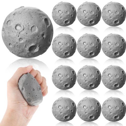 Moon Stress Balls 2.5 Inch Anxiety Fidget Relief Squeeze Balls Soft Foam Toy for Teenagers Students Birthday Party Favors for Adults Finger Exercise School Office (12 Pcs)