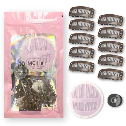 MINGATEC Hair Extensions Clips, Wig Clips for Hair Extensions, 10 Pieces 32mm U Shape Wig Clips, Wig Clips for Hair Extensions, Wig Clips for Wig Cap, Making Wig Accessories Set Tools (Dark Brown)