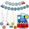 Train Birthday Themed Party Decorations Set, Happy Banner Train, Train Centerpiece, with 6 Pieces Train Hanging Swirl Decoration for Train Honeycomb Birthday Baby Shower Party Supplies