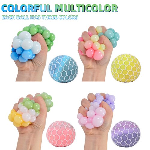 MEIEST 4 PCS Colorful Mesh Grape Stress Balls,Squeeze Color Change Ball Fidget Toy,Stress Relieve Sensory Balls,Stretchy Toys,Hand Exercise Bouncy Balls