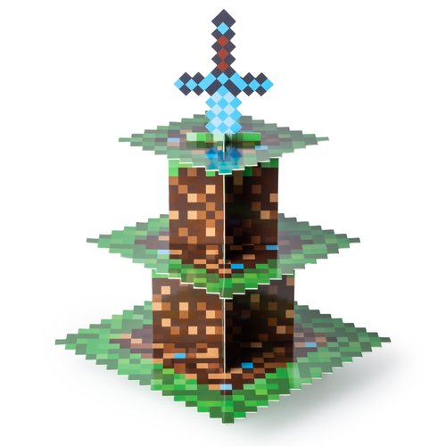 ELGVSK Pixel Game Style Cupcake Holder,3-Tier Cardboard Cupcake Stand, Dessert Tower Display for Birthday Party Supplies Decoration