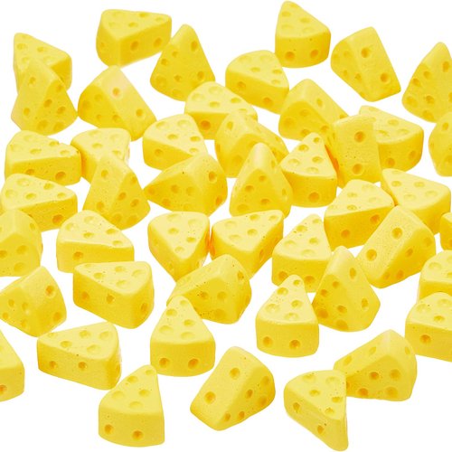 Gejoy 50 Pieces Miniatures Food Cheese Toy Christmas Decoration Mini Fake Cheese for Dollhouse Accessories Models Mini Resin Simulation Cheese for Kitchen Decoration DIY Accessory