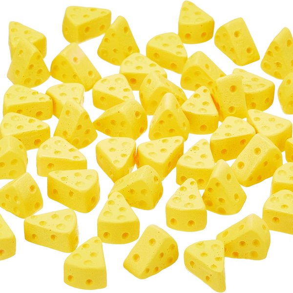 Gejoy 50 Pieces Miniatures Food Cheese Toy Christmas Decoration Mini Fake Cheese for Dollhouse Accessories Models Mini Resin Simulation Cheese for Kitchen Decoration DIY Accessory