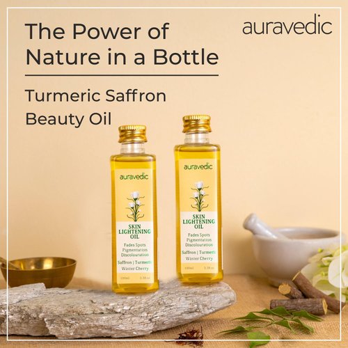 Auravedic Skin Oil 3.38 Fl Oz (Pack of 2) | with Saffron Ashwagandha & Turmeric | Dry Skin Moisturizer | Natural & Organic Massage Oil for Face