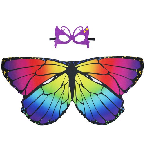 D.Q.Z Kids Monarch Butterfly Wings for Littles Girls Halloween Dress Up Costumes for Play Fairy Princess Party Favors (Rainbow 1)