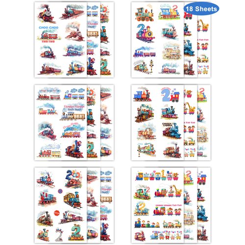 Chugga Chugga Two Two Party Decorations Temporary Tattoos for Kids - 150Pcs Choo Choo I'm 2 Train Party Favors Temporary Tattoos Stickers, 18 Sheets of Two Two Train 2nd Birthday Decorations
