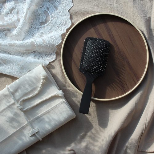 Premium Metal Bristle Hair Brush with Cushion – Scalp Massager and Detangler for All Hair Types – Ergonomic Handle, Gentle Round Tips – Ideal for Wet and Dry Hair Care