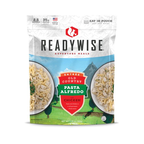 READYWISE - Adventure Meal, Outdoor Pasta Alfredo With Chicken, 2 Servings, Pack of 1, Emergency Preparedness, Freeze Dried Food, MRE, Snack Pack or Emergency Food, Backpacking, Camping, Hiking, and, Survival Food