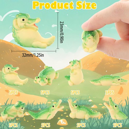 LIYDE 40 PCS Tiny Resin Crocodiles, Colorful Mini Resin Alligator Figurines Tiny Animal Figures Cake Topper Wildlife Jungle Ornament for DIY Craft Garden Decorations Dollhouse Accessories