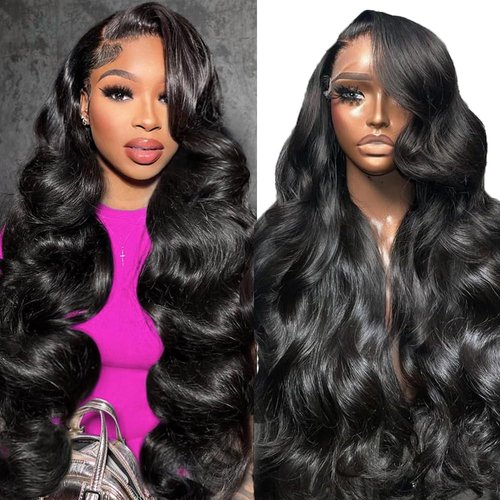 Xagujpo 26 Inch 13x6 Lace Front Wigs Human Hair Pre Plucked 250 Density 13x6 HD Body Wave Lace Front Wigs 12A Frontal Wigs for Women Glueless Wigs Human Hair Pre Plucked Black Wig