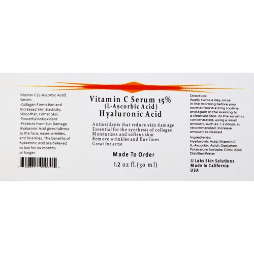 Vitamin C Skin Serum 15% (L-ascorbic Acid) with Pure Hyaluronic Acid Anti Aging Serum 1.2 oz