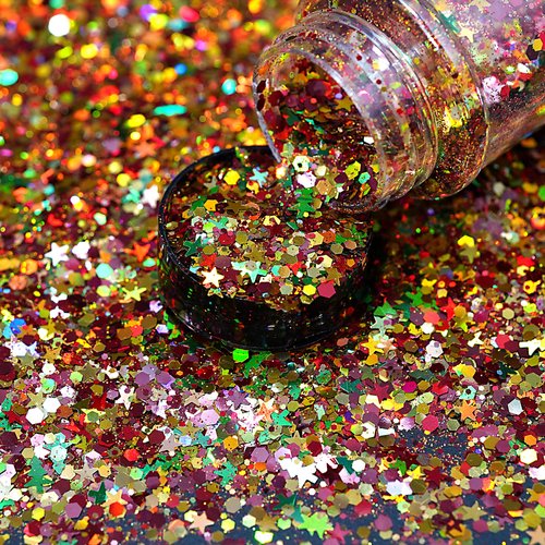 Christmas Glitter, 100g Cosmetic Craft Holographic Glitter for Epoxy Resin, Laser Snowflake Christmas Tree Flakes for Nails, Face, Make Up, Body, Tumblers, Chunky Glitter Festival Decor（SD-05）