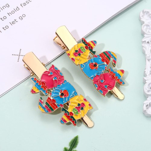 2 PCS Cinco De Mayo Hair Accessories Colorful Enamel Mexico Hair Clips Funny Fiesta Alligator Hair Clips Party Decoration