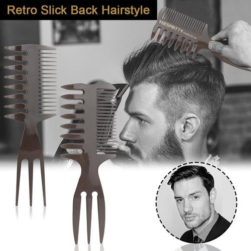 Noverlife 5PCS Men's Pompadour Hairstyling Combs, Professional Wide Teeth Texture Comb for Slicked Back Hairstyle, Retro Oil Head Hair Brushes for Barber Hairdressing Hair Pick Comb