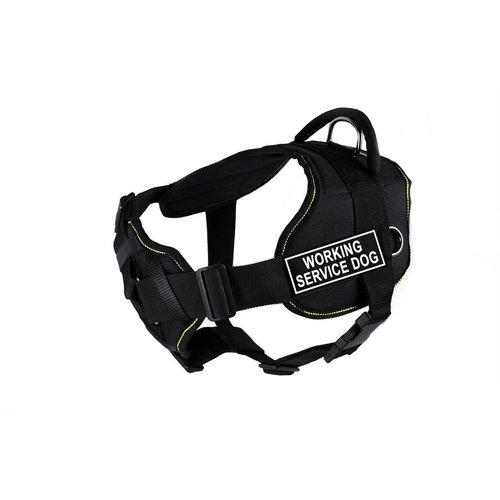 Dean & Tyler D&T FUN-CH WRKSD YT-M Fun Dog Harness with Padded Chest Piece, Working Service Dog, Medium, Fits Girth 71cm to 86cm, Black with Yellow Trim