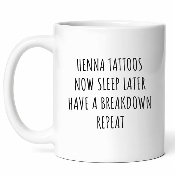 Henna Tattoos Mug - Body Art Inspiration Coffee Cup - Funny Gift For Henna Enthusiasts - Intricate Designs Novelty Drinkware - 11oz Ceramic Mug For Temporary Tattoo Lovers