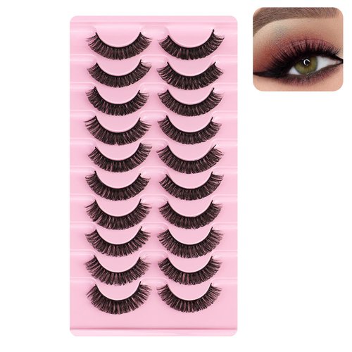 ZHISHUDL 10 Pairs Pack Mink Lashes Wispy Fluffy Lashes Natural Look False Eyelashes Cat Eye Lashes 3D Mink Fluffy Eyelashes（DH06-3）