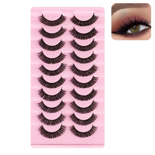 ZHISHUDL 10 Pairs Pack Mink Lashes Wispy Fluffy Lashes Natural Look False Eyelashes Cat Eye Lashes 3D Mink Fluffy Eyelashes（DH06-3）