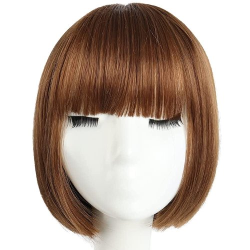 HSPCYGG Bob Wig,Short Costume Wigs Synthetic 10" Wigs with Bangs for Women Flame retardant Halloween Straight Girls Daily Wig (10" copper Brown)