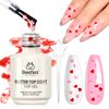 beetles Gel Polish 15ML Clear Pink Color Gel Top Coat With Pink & Red Heart Shape Gift for Mom, Glass Polish Soak Off UV No Wipe Gel Top Coat Reflective Glitter for Sparkle Nails