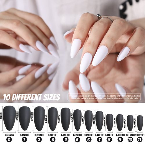 FANDAMEI Matte Press on Nails, 288PCS Almond Fake Nails Full Cover, Short Glue on Nails with Nail Glue, 12 Solid Color False Nails for Nail Art DIY