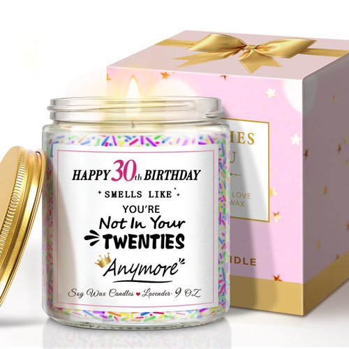 30th Birthday Gifts for Her, Happy 30th Birthday Candle with Sprinkles, Unique Birthday Gifts for Women Sister Best Friends Wife Coworker Bestie Turning 30 Birthday Present