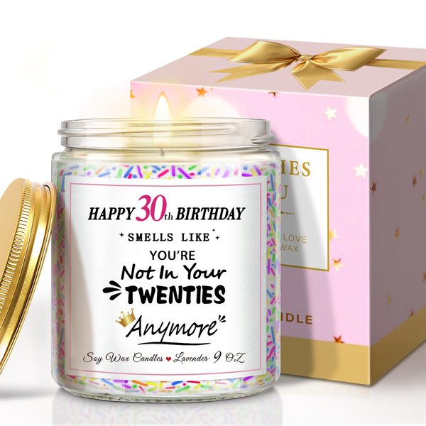 30th Birthday Gifts for Her, Happy 30th Birthday Candle with Sprinkles, Unique Birthday Gifts for Women Sister Best Friends Wife Coworker Bestie Turning 30 Birthday Present