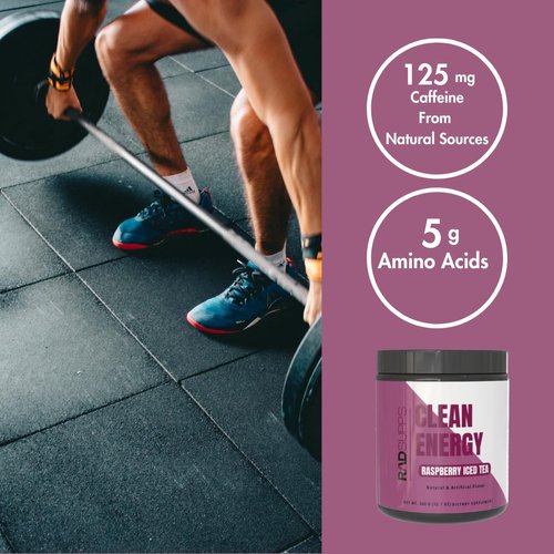 RADSUPPS Clean Energy - Pre Workout Powder for Men & Women with BCAAs Amino Acids, Energy Drink Powder, Amino Acid Energy Powder for Energy & Focus - 40 Servings (12.7 oz, Raspberry Iced Tea)