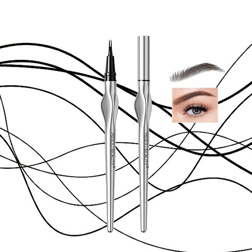 Easilydays Micro Eyebrow Pencil, Ultra-Fine Tip Liquid Eyebrow Pen, Natural Extra Fine Waterproof Brow with Two Tipped Micro-Fork, Smudge-proof Long Lasting, High Pigmented Black Eye Liner, 02 Black